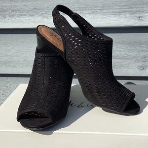 NWT Style & Co. Black Perforated Faux Suede Heeled Slingback Shoe Size 6.5